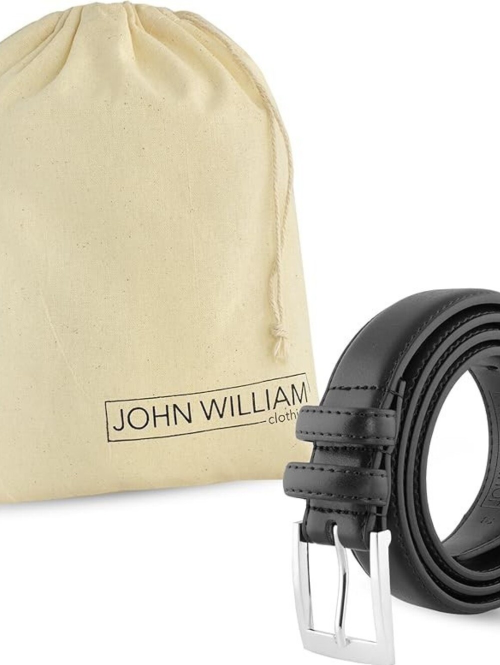 Mens Black John William Leather Belt Size 36 (Waist 34") + Dust Bag *RUNS SMALL*
